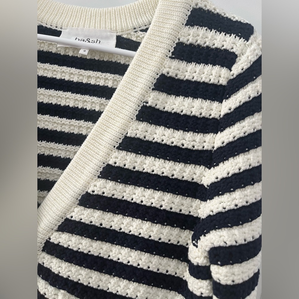 Ba&sh Gamden striped Cropped V-neck gold-tone military-style buttons cardigan 0 - Picture 2 of 13